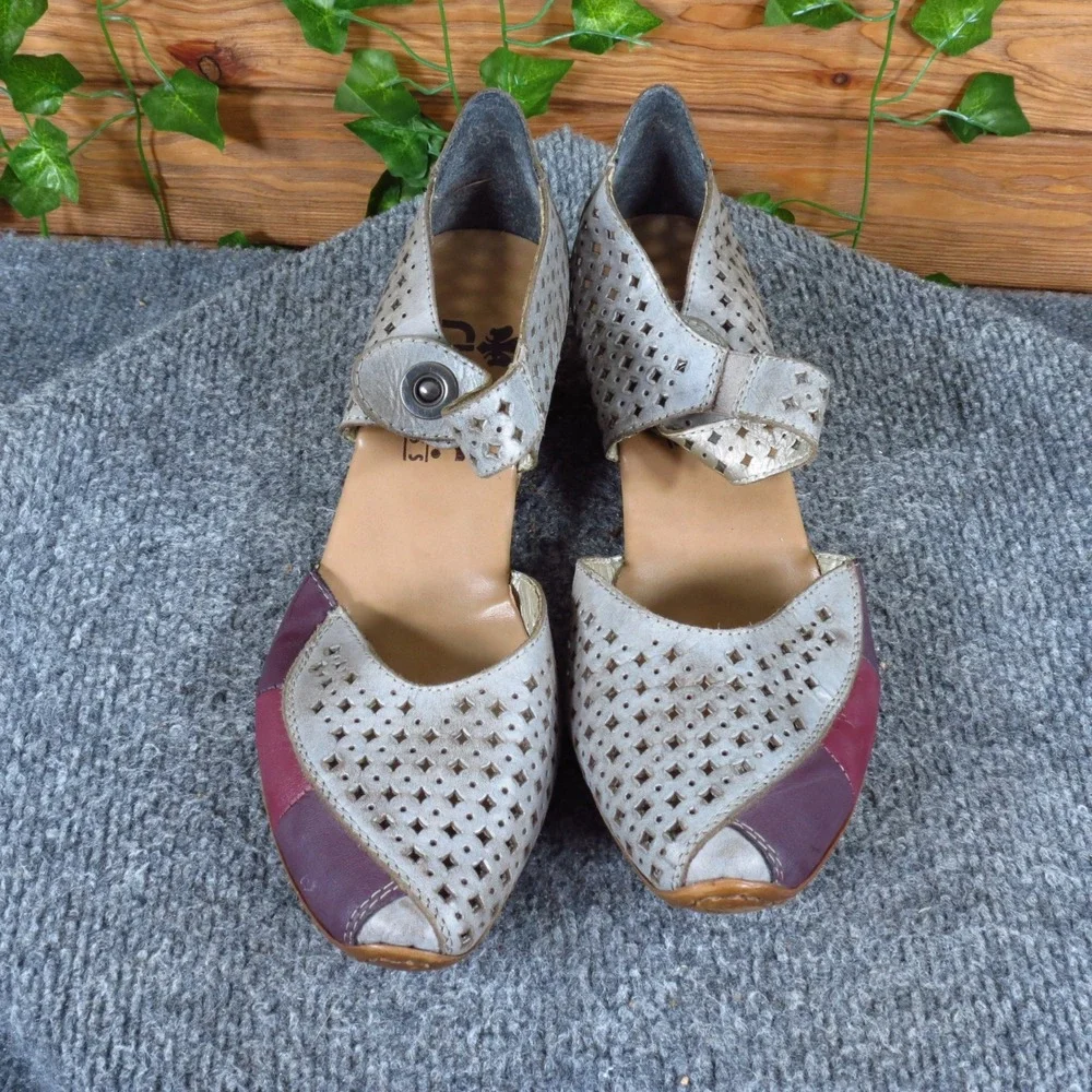 Rieker Mirjam 53 Women Mary Jane Pump 38 Walking Comfort Gray Purple Leather